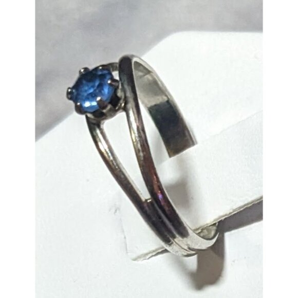 Casual Silver Tone Blue Stone Adjustable Ring Size 6 1/2 - Picture 11 of 13